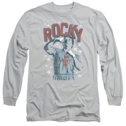 Trevco Rocky-In Training Long Sleeve Adult 18-1 Tee, Silver - Larg