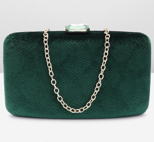 Women Green solid Party Box Clutch