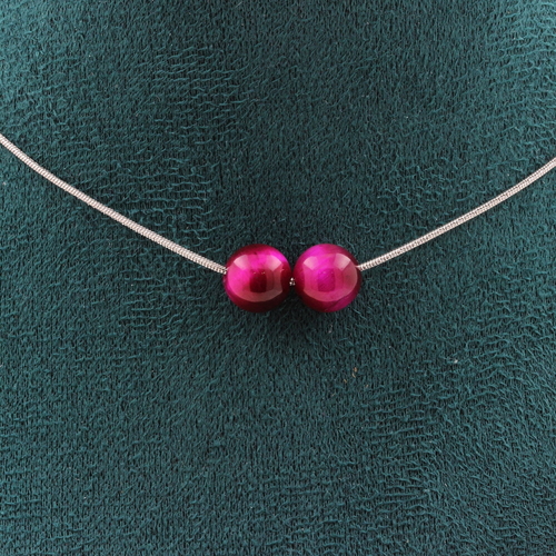 Fuschia Tiger's Eye 8 mm 2 beads necklace.