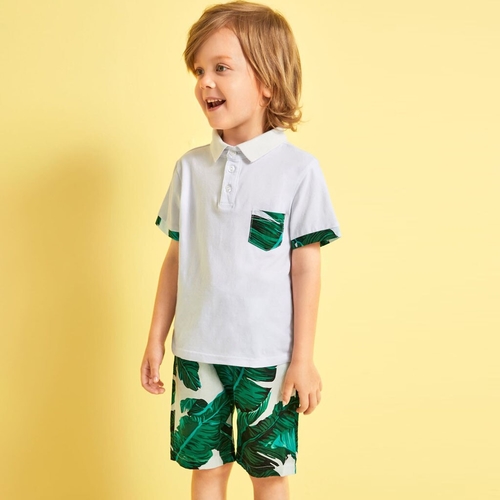 2PCs Newborn Kid Baby Boys Short Sleeve Leaf Print