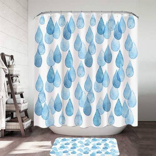 Blue Rain Drops Shower Curtain