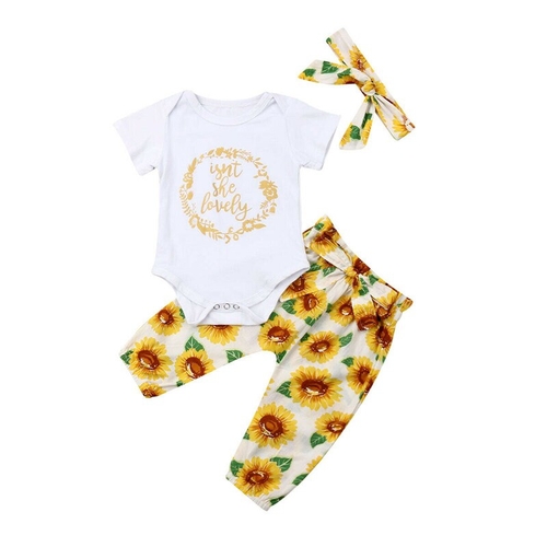 US Newborn Baby Girl Cotton Tops Romper Sunflower