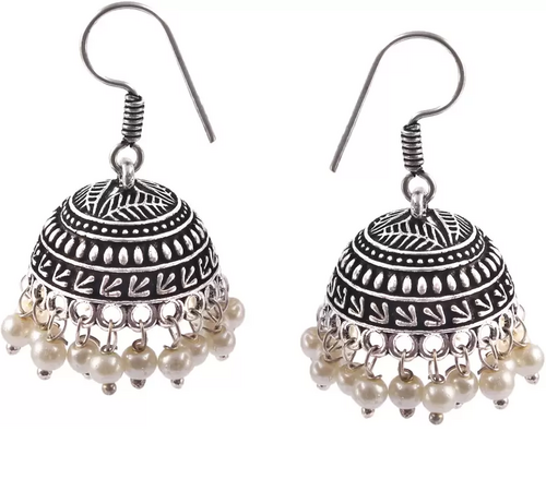 Oxidised Silver plated pearl hook drop jhumka Jhumki bollywood