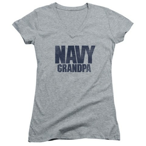 Trevco Navy-Grandpa Junior V-Neck Tee, Athletic Heather - Small