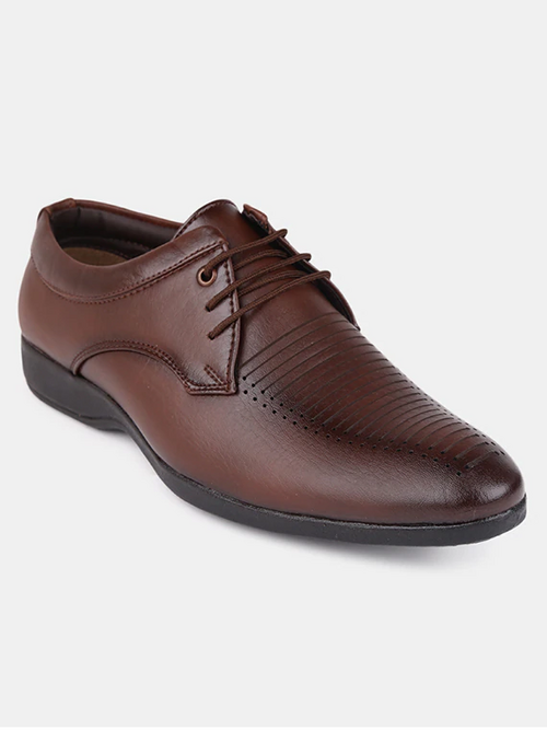 Brown Pu Laceup Oxfords