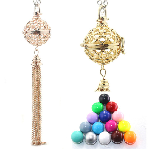 20MM Charm Mexican Bola  Cage Copper Heart Tassel