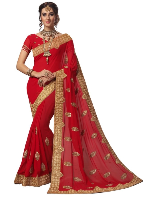 Red Color Georgette Saree with Blouse