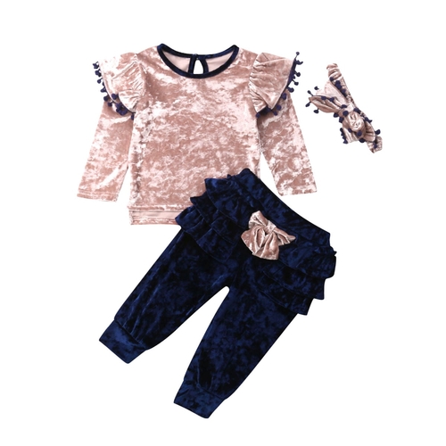 Toddler Kids Baby Girl Autumn Clothes Sets Velvet