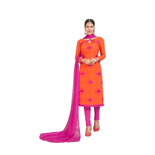 Chanderi Fabric Orange Color Dress Material