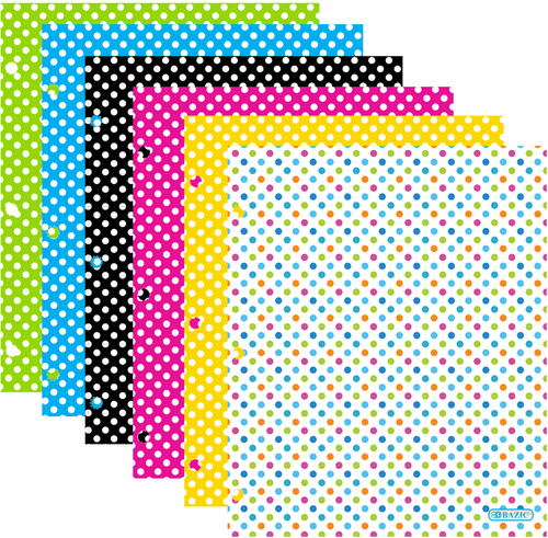 BAZIC Paper 2 Pocket Folder - Polka Dot Vibrant Colors, 3 Hole Punched