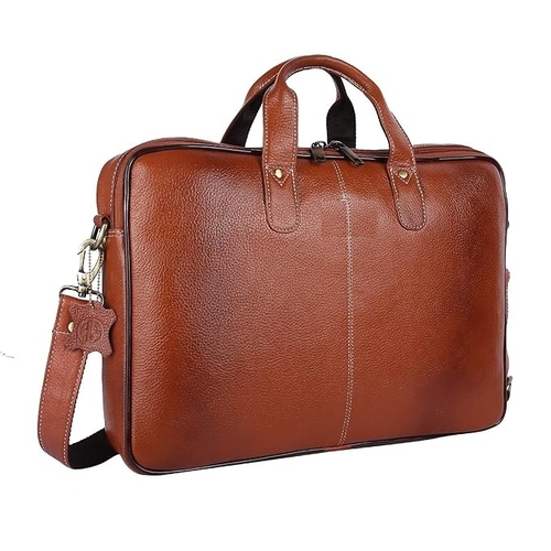 Genuine Leather Office Bag for Men with Adjustable Straps and Multiple