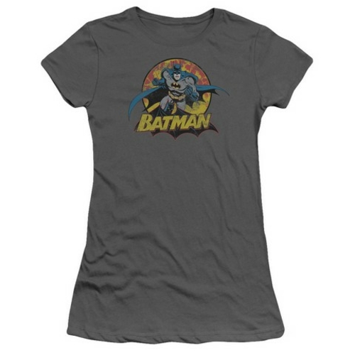 Trevco Jla-Batman Rough Distress Short Sleeve Junior Sheer Tee- Charco