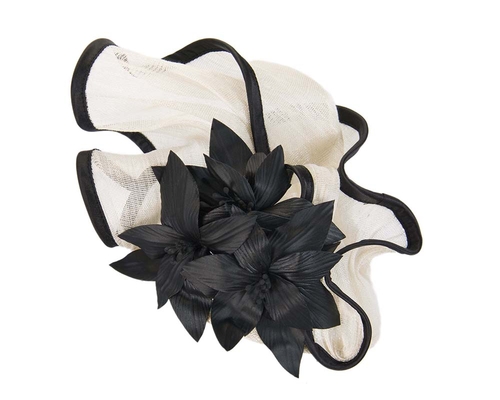 Sculptured cream & black fascinator with leather flowers