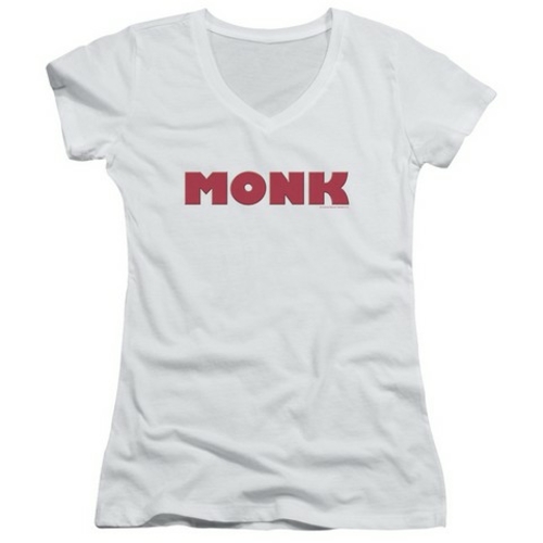 Trevco Monk-Logo Junior V-Neck Tee, White - Large