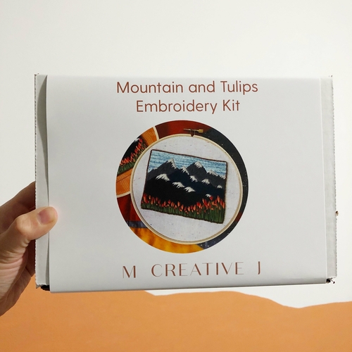 Mountain Landscape with Tulips DIY Beginner Embroidery Kit
