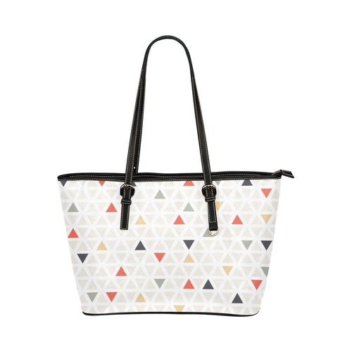 Large Leather Tote Shoulder Bag - Pastel Triangles Multicolor