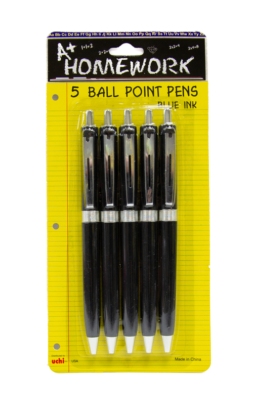 A+ Homework Ballpoint Pens - 5 Count, Blue, Retractable
