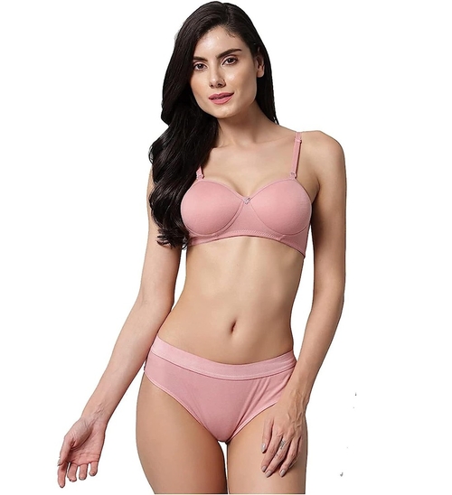 Cotton Half Padded Non Wired Bra and Panty Set(Size36)(ColorPink )