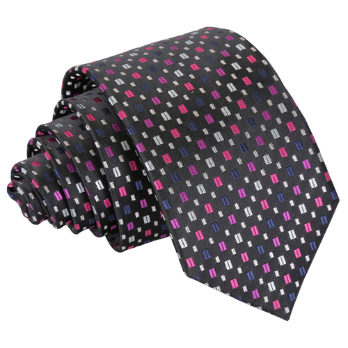 Bohemian Geometric Slim Tie - Black with Pink and Silver