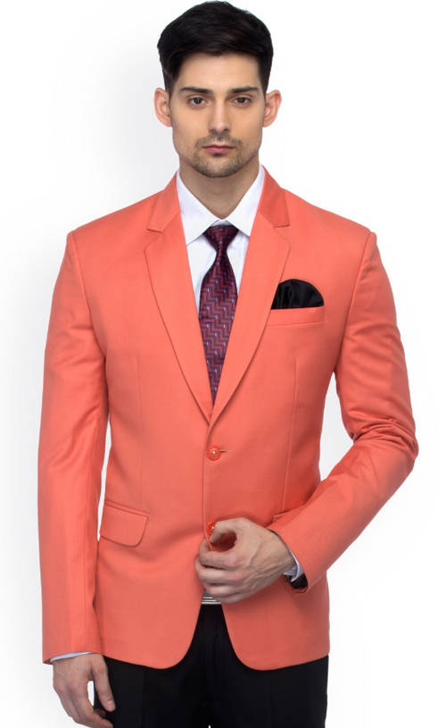 Men's Solid Slim Fit Single-Breasted Formal Blazer (Color Orange)