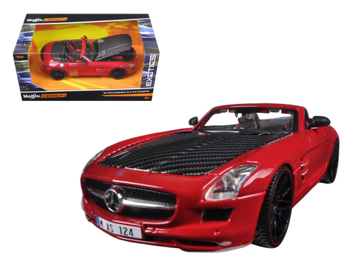 Mercedes SLS AMG Red/Black Carbon Fiber Hood \Exotics\" 1/24 Diecast