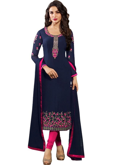 Generic Women's Georgette Salwar Material (Blue