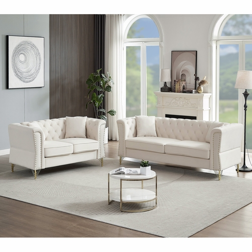 3-seater + 2-seater Combination Sofa Tufted Couch with Rolled Arms and