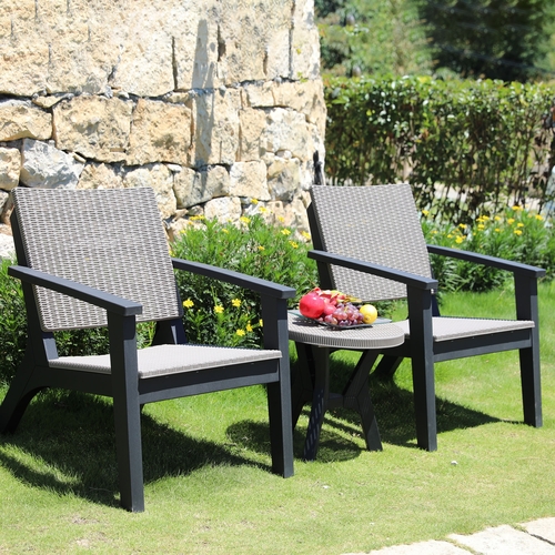 Outsunny 3 Pieces PP Rattan Coffee Set Bistro Furniture Arm Chair