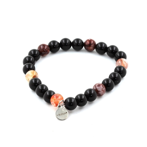 Black Agate + Hematoid Quartz from Madagascar Bracelet 8 mm Beads.