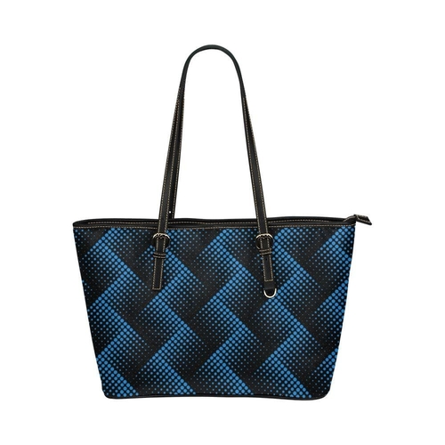 Large Leather Tote Shoulder Bag - Blue and Black Polka Dot T752073