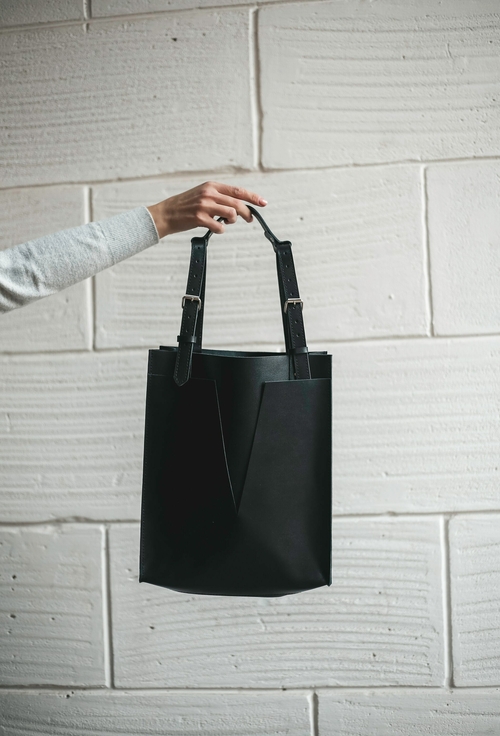 Black soft leather zipped tote,  Shoulder weekender, teacher bag,