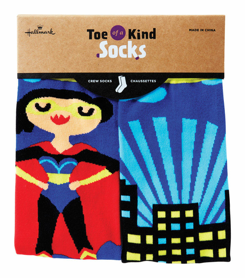 Hallmark 6519524 Toe of a Kind Superwoman Crew Socks Cotton, Assor