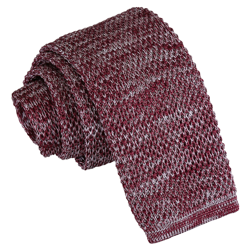 Melange Plain Speckled Knitted Skinny Tie - Burgundy