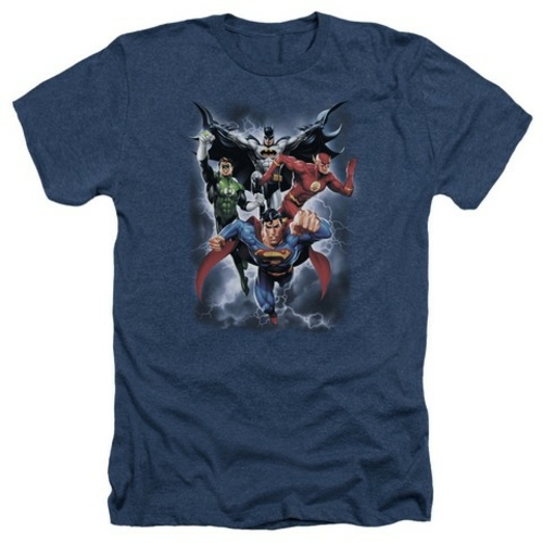 Trevco Jla-The Coming Storm Adult Heather Tee- Navy - Medium