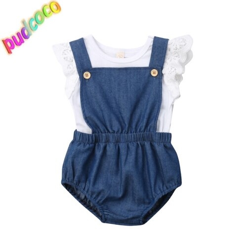 Newborn Baby Girls Lace Top T-Shirt Denim