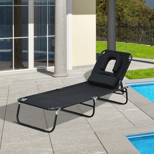 Outsunny Adjustable Chaise Lounge with Face Cavity Folding Outdoor