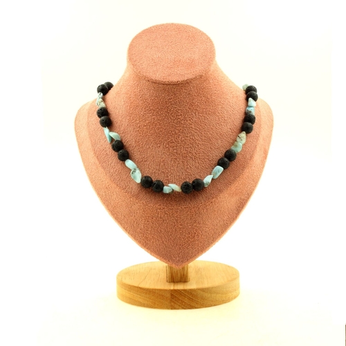 Lava 8 mm + Larimar from the Dominican Republic beads necklace.