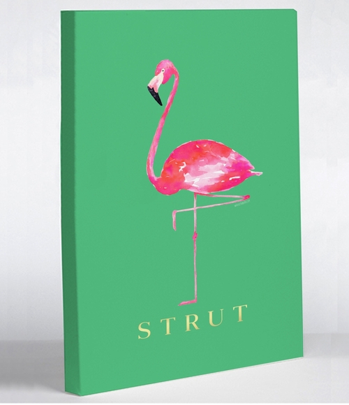 One Bella Casa 74441WD20 20 x 24 in. Flamingo Strut Green Pink Canvas 