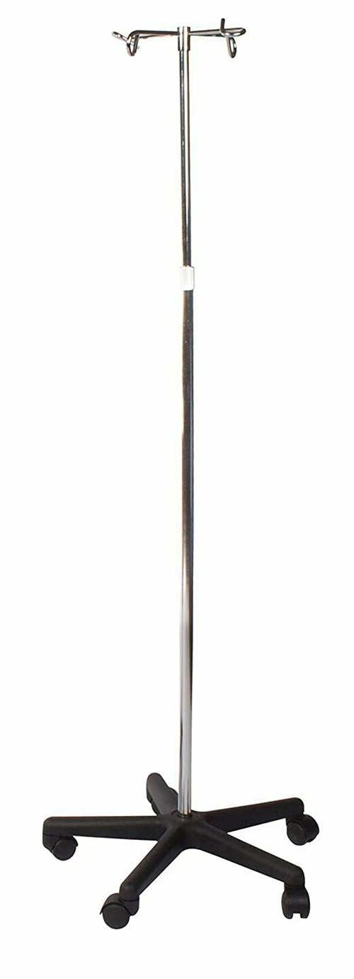 Dukal IV Poles Stand with 4 Hook. Chrome Plated Steel Stand, 5 Caster