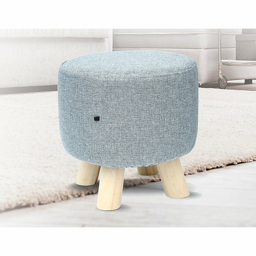 Grey Fabric Ottoman Foot Stool Rest Pouffe Wood Padded Seat Round