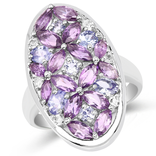 3.13 Carat Genuine Amethyst, Tanzanite & White Topaz .925 Sterling