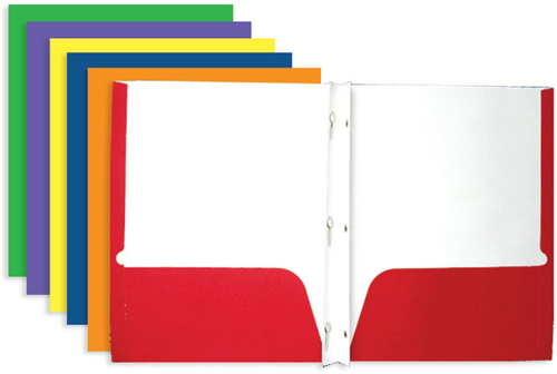 BAZIC 2 Pocket Folder - Assorted Colors, 3 Prong