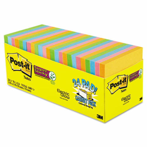 3M 65424SSANCP Super Sticky Notes Cabinet Pack- 3 x 3- Assorted Electr