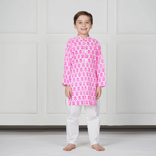 BOYS FLORAL PRINTED KURTA PANT SET (SIZE-5-6yr) (COLOR-PINK)