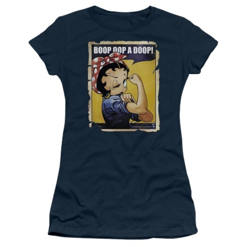 Trevco Boop-Power - Short Sleeve Junior Sheer Tee - Navy, Extra La