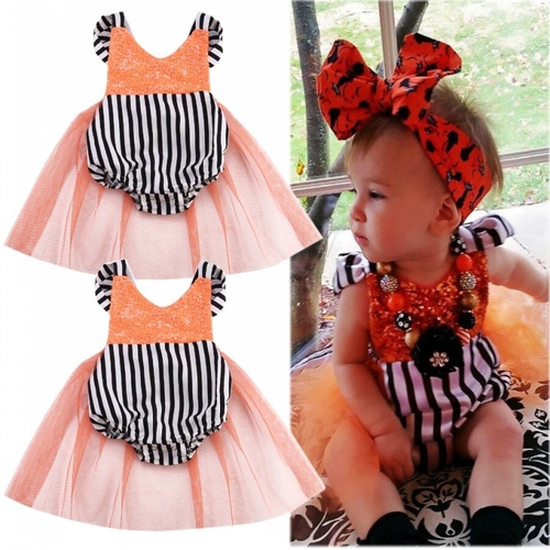 1PCS Newborn Baby Girls Sequins Stripe Tulle