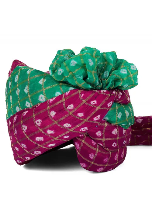 Men's Printed Silk Woven Turban/Pagri  (Color-PURPLE&GREEN)