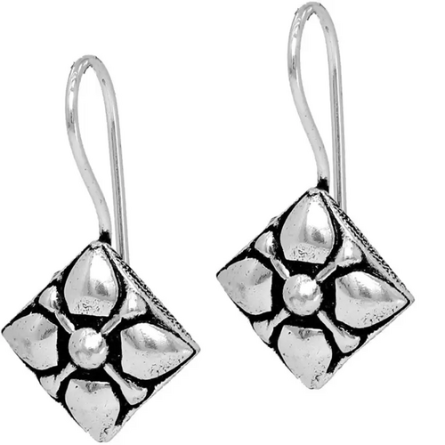 Oxidised Silver Plated lotus design high quality Earrings Designer