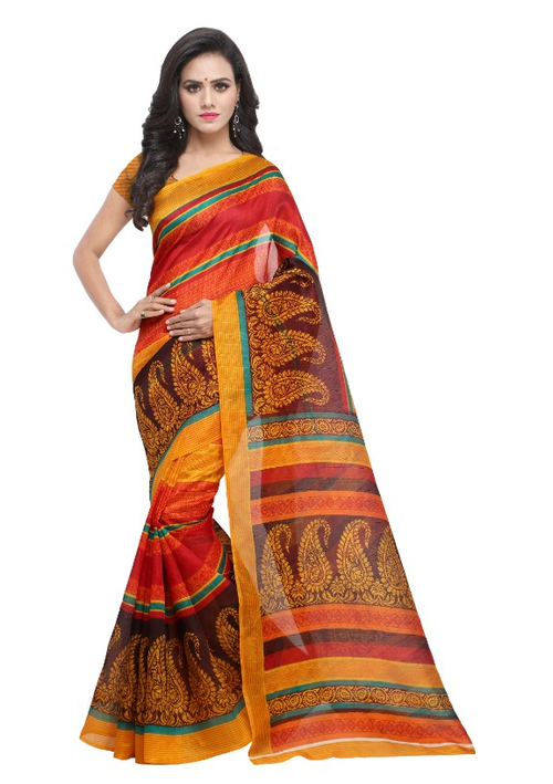 Multi Color Printed Bhagalpuri Silk Saree With