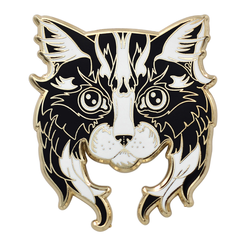  Black White Cat Pin - Adorable Cat Enamel Lapel Pin with Long Beard 